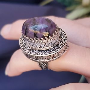 New Charoite 925 Silver Statement Ring.